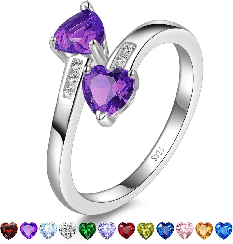 Yaresul 1CT Adjustable Women Heart Ring 925 Sterling Silver Birthstone Rings for Women Promise Ring for her Simulated Gemstone Statement Stackable Band Width 2mm Open Size 5~9 - Image 1